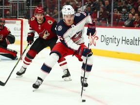 Former Jet and Columbus Blue Jackets center Jack Roslovic (96).