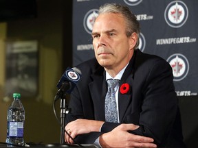 Winnipeg Jets general manager Kevin Cheveldayoff addresses his role in the Kyle Beach scandal during a press conference at Canada Life Centre on Tuesday, Nov. 2, 2021.