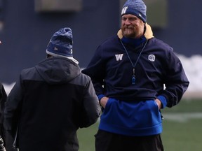 Winnipeg Blue Bombers head coach Mike O'Shea during practice in Winnipeg on Friday Nov. 26. 2021.