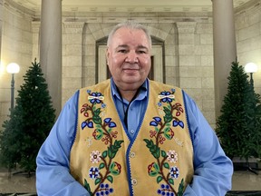 Manitoba Metis Federation President David Chartrand attended the Manitoba Legislature in Winnipeg on Monday Nov. 29, 2021 for the inaugural reading of an Indigenous land acknowledgement.