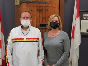 MKO Grand Chief Garrison Settee is seen with Janalee Bell-Boychuk, the Warden for Stony Mountain Institution, during a tour Settee took of the prison facility last Wednesday.  MKO photo