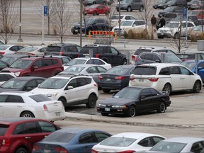 Vehicles in the parking lot of CF Polo Park shopping centre, in Winnipeg on Saturday, October 31,  2020.