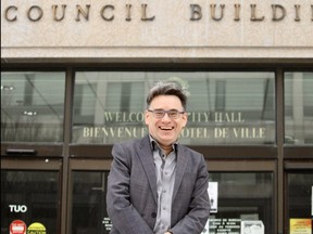 Winnipeg City Councillor Brian Mayes (St. Vital) outside City Hall on Monday, Jan. 31