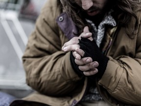 Close-up of dirty beggar's hands
