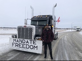 Rick Wall, who runs a trucking company based in Winkler, organized Monday’s protest at the Pembina-Emerson border crossing, where several truckers protested new vaccine mandates now in place for Canadian truck drivers. Handout photo