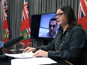 Premier Heather Stefanson speaks during a press conference on the return to school, at the Manitoba Legislative Building in Winnipeg, on Tuesday, Jan. 4, 2022.