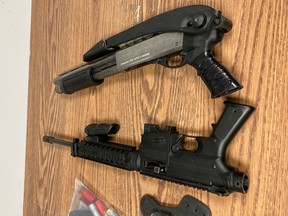 Several items were seized including a loaded sawed-off shotgun, a loaded semi-automatic rifle, assorted ammunition and a white powdered substance believed to be cocaine with a estimated street value of $20,000 after Winnipeg Police stopped a stolen vehicle just after midnight on Monday. Members of the Bomb Unit were called to assist after a grenade was spotted within the truck. Fortunately, the grenade was subsequently determined to be inert.