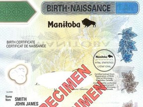 Manitoba Birth Certificate from Department of Vital Statistics