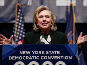 Former U.S. Secretary of State and former senator Hillary Clinton speaks during the New York Democratic Party 2022 state Nominating Convention, in New York City, Thursday, Feb. 17, 2022.