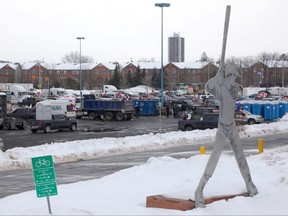 In a photo from Feb. 10, 2022, protest vehicles fill the parking lot next to Ottawa's baseball stadium.