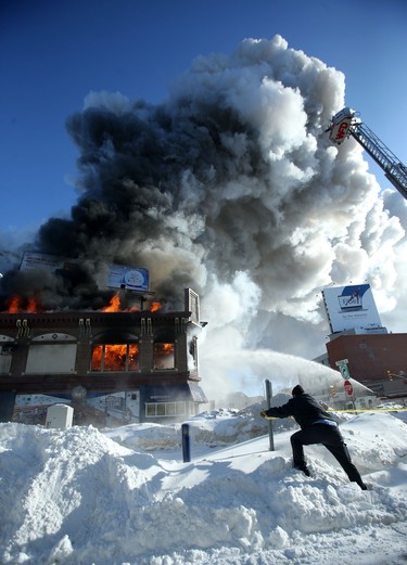 A large structure fire on Portage Avenue at LAngside Street in Winnipeg.   Chris Procaylo,  Wednesday. February 02. 2022 Winnipeg Sun.