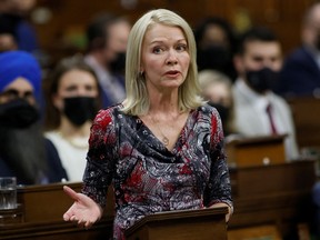Former Conservative Party interim leader Candice Bergen speaks during Question Period in the House of Commons on Parliament Hill in Ottawa, Ontario, Canada February 3, 2022.