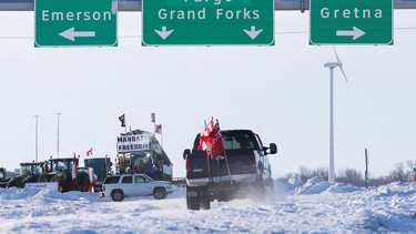 Truckers and their supporters continue to block the Canada-U.S. border in protest against the coronavirus disease (COVID-19) vaccine mandates and other government policies in Emerson, Manitoba, Canada, February 12, 2022.