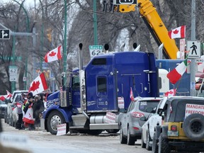 Supporters of the Freedom Convoy in Winnipeg this February.