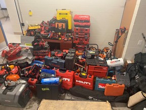 Manitoba RCMP released photos Monday of power tools believed stolen from multiple locations. A 30-year-old Winnipeg man was arrested and later released for a court appearance scheduled for May 10 in Winnipeg where he will face several counts of possession of stolen property.
