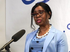 Health Minister Audrey Gordon speaks during an announcement on Manitoba's diagnostic and surgical backlog taskforce at the Concordia Hip and Knee Institute in Winnipeg on Wednesday, March 30. Ryan Stelter/Winnipeg Sun/Postmedia Network