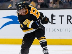 David Pastrnak and the Boston Bruins take on the Jets Friday night. Getty images