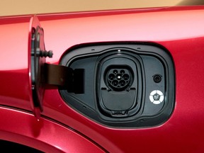 The charging socket on an electric vehicle.