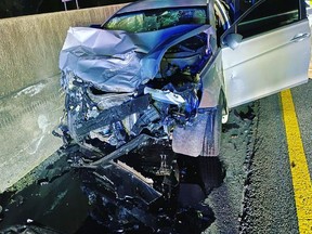 Saunders posted photos of himself and his mangled car on social media after crashing his car in Atlanta last year.