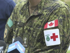 Patches on a Canadian soldier's uniform