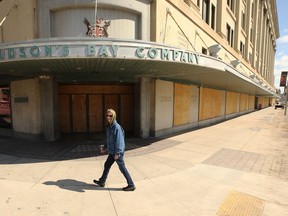 The former Hudson's Bay Co. store in downtown Winnipeg, pictured on Thurs., April 21, 2022.
