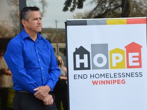 End Homelessness Winnipeg president and CEO Jason Whitford is seen at an event on Wednesday to kick off the 2022 Winnipeg Street Census, a one day census that sees trained volunteers gather information over a 24-hour period through in-person surveys and conversations with homeless and unsheltered people in Winnipeg.