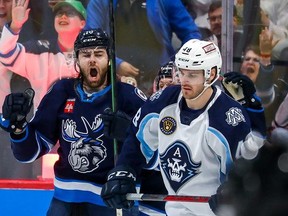 The Manitoba Moose turned on the offence in a 7-3 win over the Milwaukee Admirals Friday night. Jonathan Kozub photo