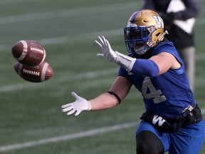 Winnipeg Blue Bombers Adam Bighill during practice in Winnipeg on   Friday Nov. 26. 2021