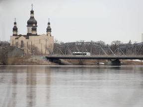 High water in the Red River in Winnipeg seen Friday, April 29.