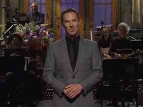 Benedict Cumberbatch is pictured during the opening monologue of "Saturday Night Live."