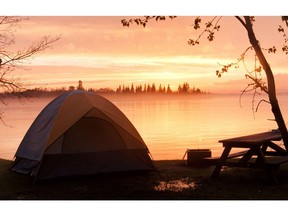 Otter Falls Campground in the Whiteshell Provincial Park offers campsites beside the lake.