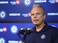 Winnipeg Jets general manager Kevin Cheveldayoff meets with the media on Mon., May 2, 2022.