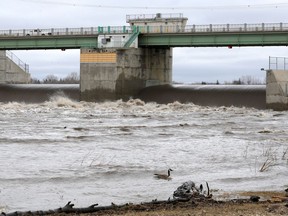 The Floodway inlet at St. Norbert, the southernmost suburb of Winnipeg, on Mon., May 2, 2022.  KEVIN KING/Winnipeg Sun/Postmedia Network