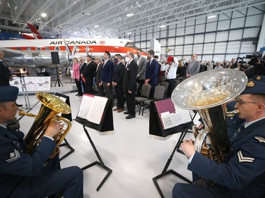 A military band plays during the grand opening ceremony of the Royal Aviation Museum of Western Canada, at the Winnipeg International Airport, on Thurs., May 19, 2022.  KEVIN KING/Winnipeg Sun/Postmedia Network
