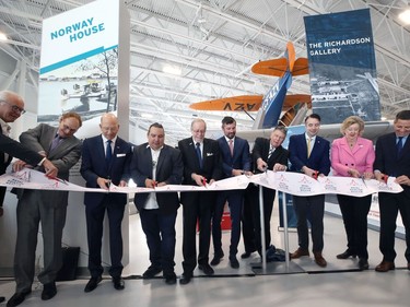 Dignitaries cut the ribbon at  thegrand opening ceremony of the Royal Aviation Museum of Western Canada, at the Winnipeg International Airport, on Thurs., May 19, 2022.  KEVIN KING/Winnipeg Sun/Postmedia Network