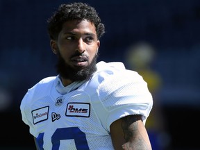 Receiver Jalen Saunders at Winnipeg Blue Bombers training camp on Sunday, May 22, 2022.