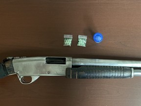 On May 26, 2022, at approximately 7 p.m., RCMP West District Crime Reduction Enforcement Support Team (CREST), conducted a traffic stop on Highway 10, in the RM of Dauphin. During the stop the officer noticed a firearm on the floor of the vehicle and the female driver and female passenger were arrested. The 34-year-old driver had an outstanding warrant for Possession for the Purpose of Trafficking and was found to be in possession of approximately 7 grams of methamphetamine.