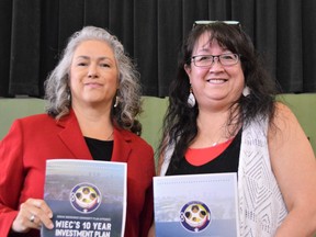 Winnipeg Indigenous Executive Circle CEO Crystal Laborero, and Ma Mawi Wi Chi Itata Centre executive director Diane Redsky are seen at an event in Winnipeg on Wednesday, where the Winnipeg Indigenous Executive Circle introduced their 2022 Urban Indigenous Community Plan for the city of Winnipeg.