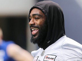 Receiver Rasheed Bailey is all smiles at Winnipeg Blue Bombers training camp.