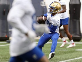 Receiver Whop Philyor makes a catch at Winnipeg Blue Bombers training camp on Wed., May 25, 2022. Philyor was released by the team on Thursday. KEVIN KING/Winnipeg Sun/Postmedia Network