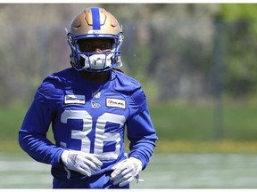 Defensive back Malcolm Thompson during Winnipeg Blue Bombers practice on Monday, June 6, 2022.