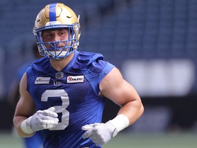 Defensive end Theatric Hansen back with the Winnipeg Blue Bombers at practice on Monday, June 20, 2022.