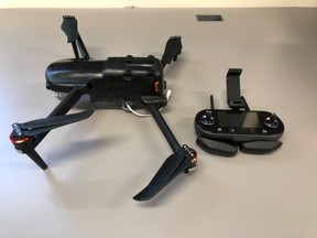 The drone seized by Stonewall RCMP that police say was used to deliver drugs inside Stony Mountain Institution.