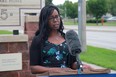 Manitoba Health Minister Audrey Gordon speaks during a funding announcement outside River Park Gardens in Winnipeg on Tuesday, July 19.