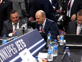The Winnipeg Jets draft table prior to Round Two of the 2022 Upper Deck NHL Draft at Bell Centre on July 8, 2022 in Montreal, Que,
