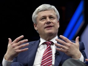 Former prime minister Stephen Harper speaks at the 2017 American Israel Public Affairs Committee (AIPAC) policy conference in Washington, March 26, 2017.