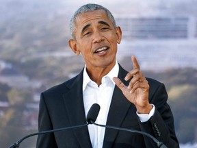 Former U.S. President Barack Obama speaks during the groundbreaking ceremony for the Obama Presidential Center at Jackson Park in Chicago, Sept. 28, 2021.