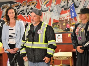 (L to R) Sgt. Andrea Scott of the WPS missing persons and counter-exploitation units, Bear Clan Patrol executive director Kevin Walker, and Bear Clan Patrol West Broadway Coordinator Angela Klassen all spoke on Thursday, July 28 at the launch of the new Bear Clan Patrol Missing Persons Facebook page.