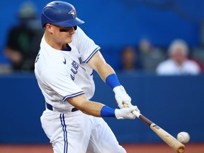 Blue Jays’ Matt Chapman hits a two- run home run in the fourth inning against the Detroit Tigers at Rogers Centre Thursday night.  Getty Images