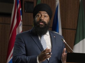 Conservative MP for Calgary Forest Lawn Jasraj Singh Hallan speaks during a news conference on Parliament hill, Thursday, July 21, 2022 in Ottawa.